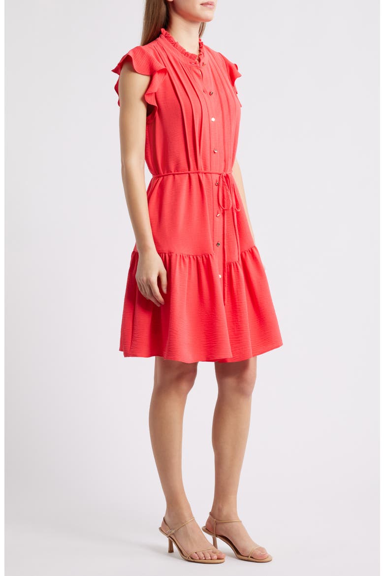 Flutter Sleeve Shirtdress, Alternate, color, CORAL