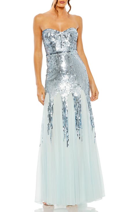 Sleeveless Sequin Sweetheart Mesh Gown