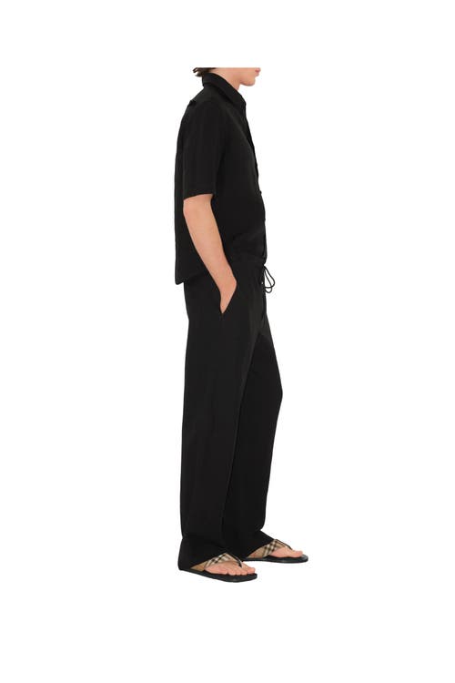 Burberry Mens Black Straight-leg Drawstring Linen Trousers Xl In Black