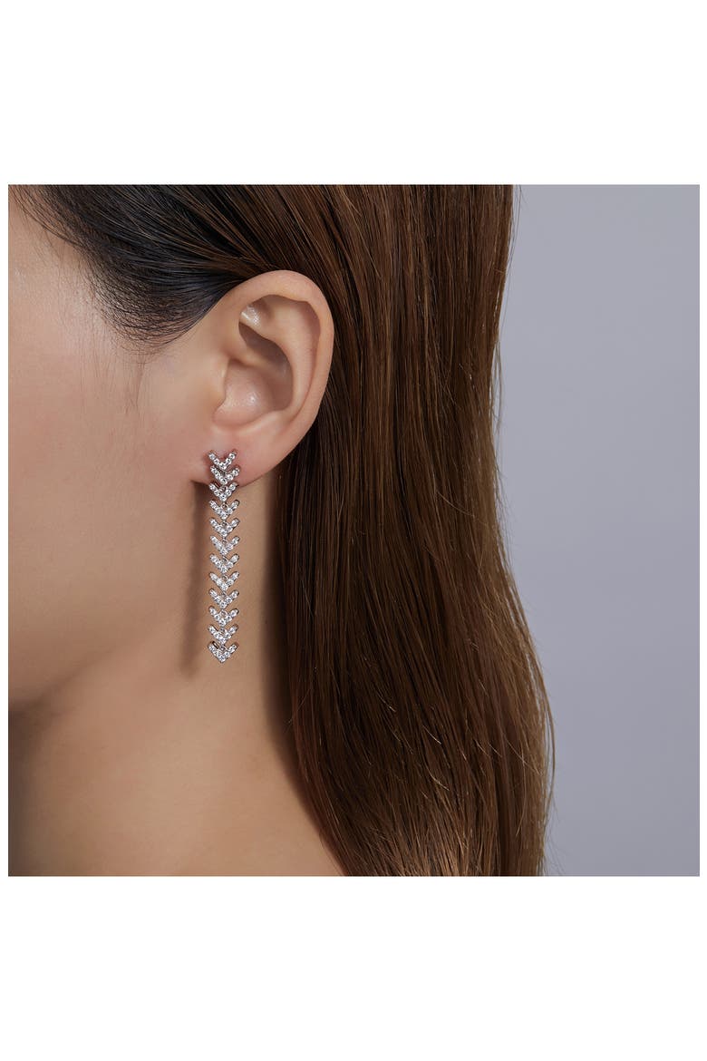 Simulated Diamond Chevron Linear Drop Earrings, Alternate, color, SILVER