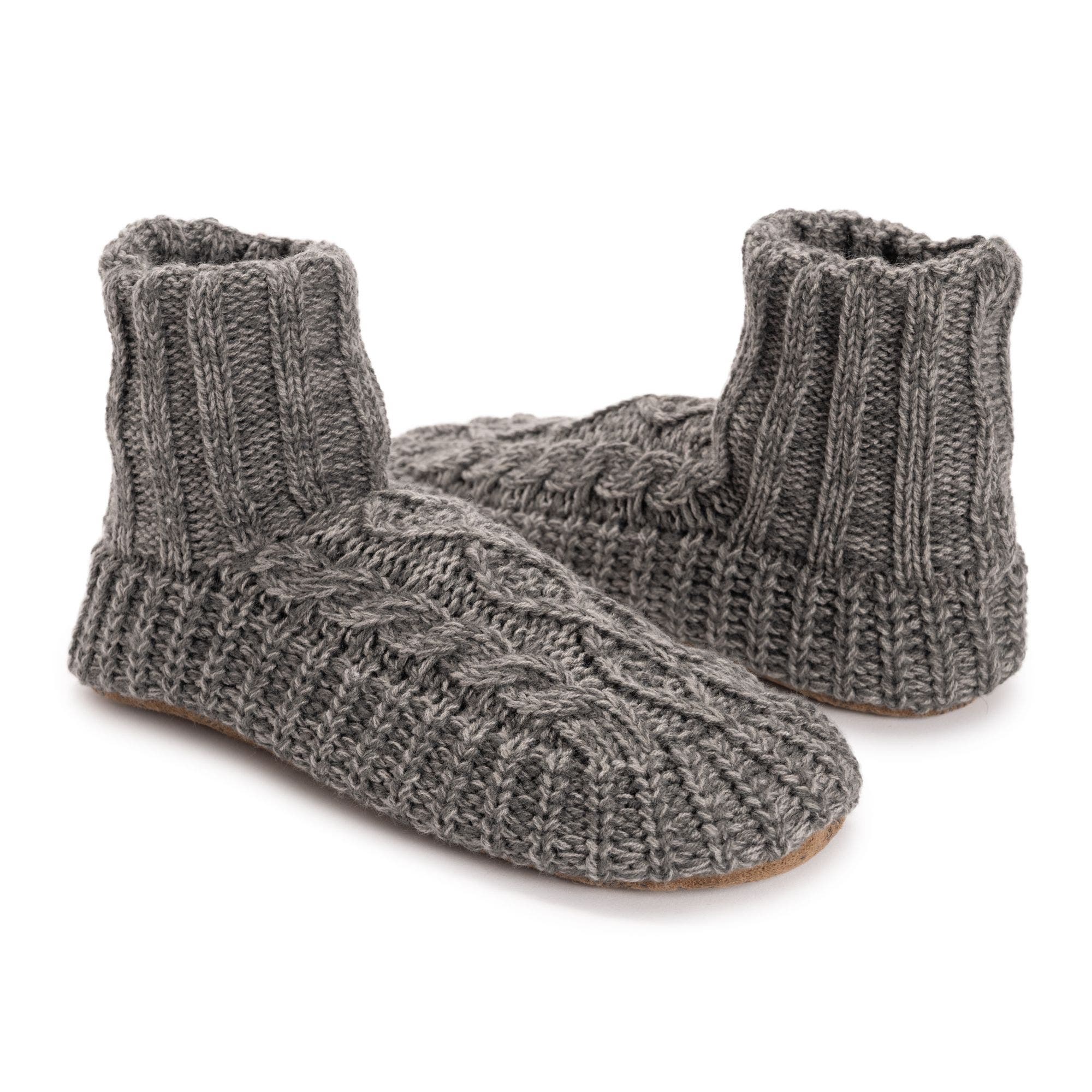 Acrylic Cabled Bootie Slippers, Alternate, color, Grey