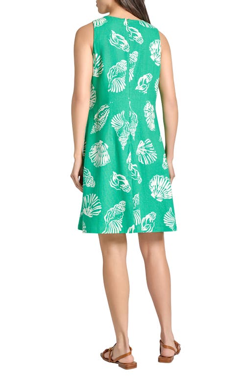 Jones New York Gina Seashell Print Linen Blend Trapeze Dress In Kelly Multi
