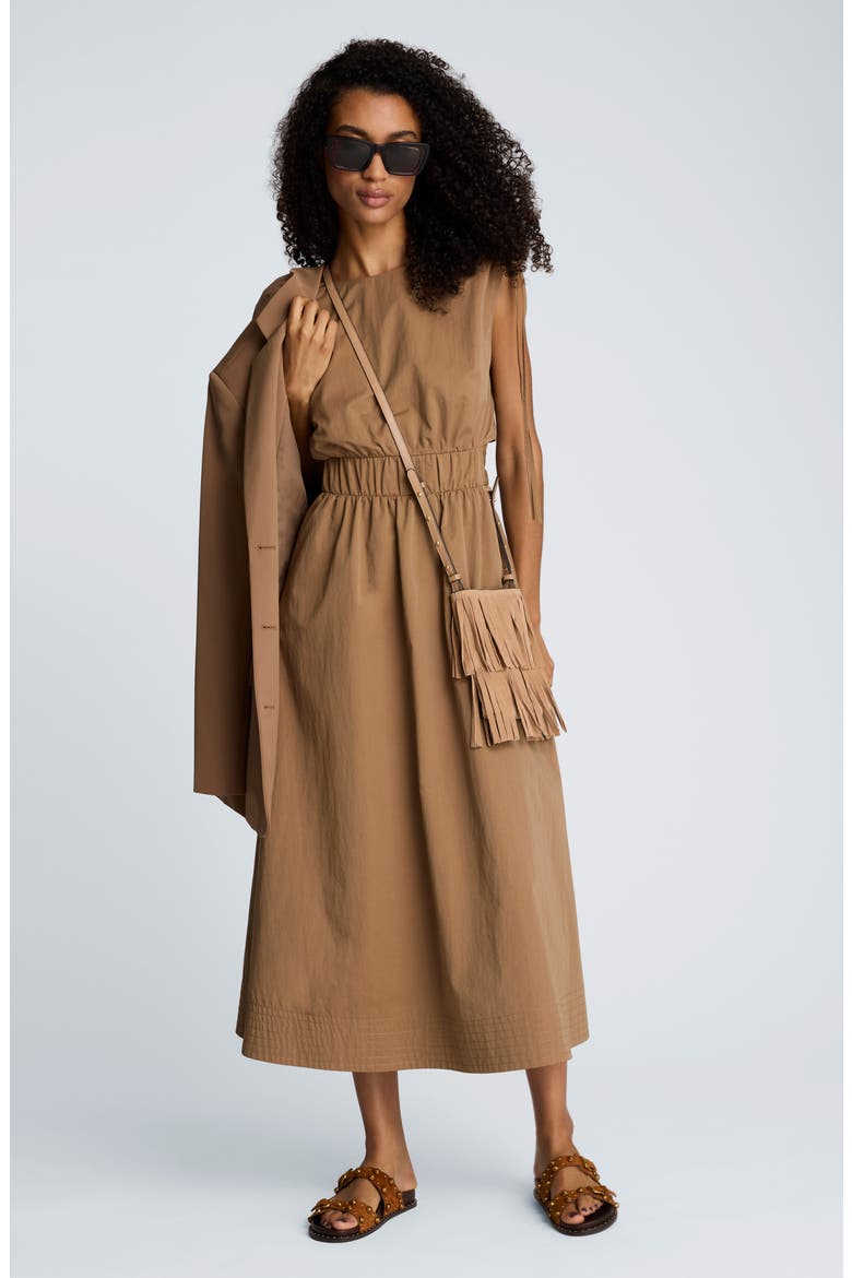 Cutout Detail Ruched Waist Stretch Cotton Midi Dress, Alternate, color, MESQUITE