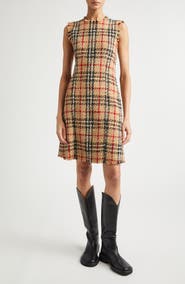 Burberry Abigail Sleeveless Check Tweed Bouclé Sheath Dress