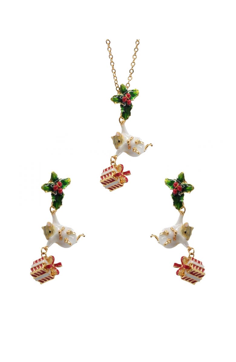 Bill Skinner Studio Christmas Mouse  Pendant & Earring Set, Main, color, Gold Plated