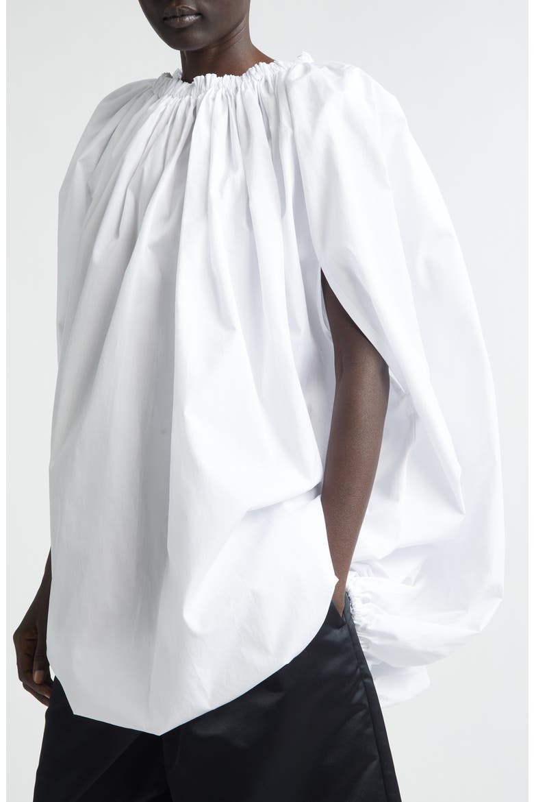 Gathered Cotton Broadcloth Cocoon Top, Alternate, color, WHITE
