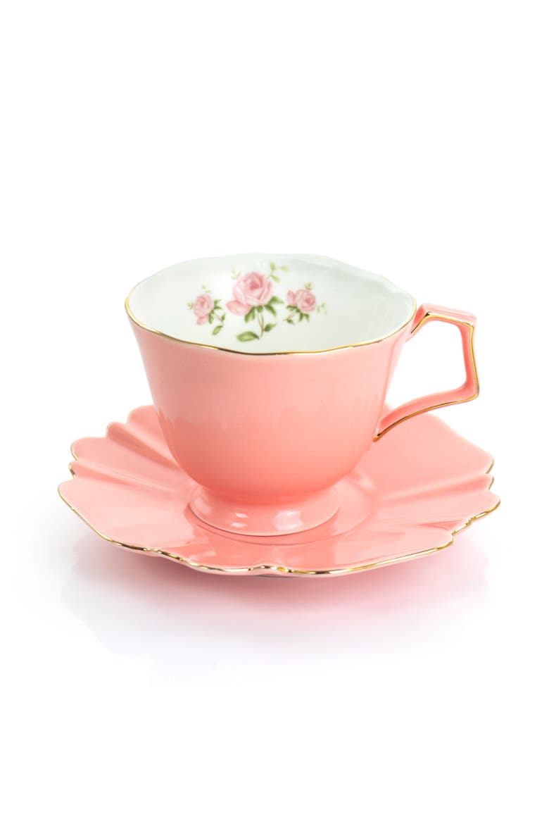 12 Piece Fine Ceramic Scalloped Cups with Saucers, Alternate, color, White