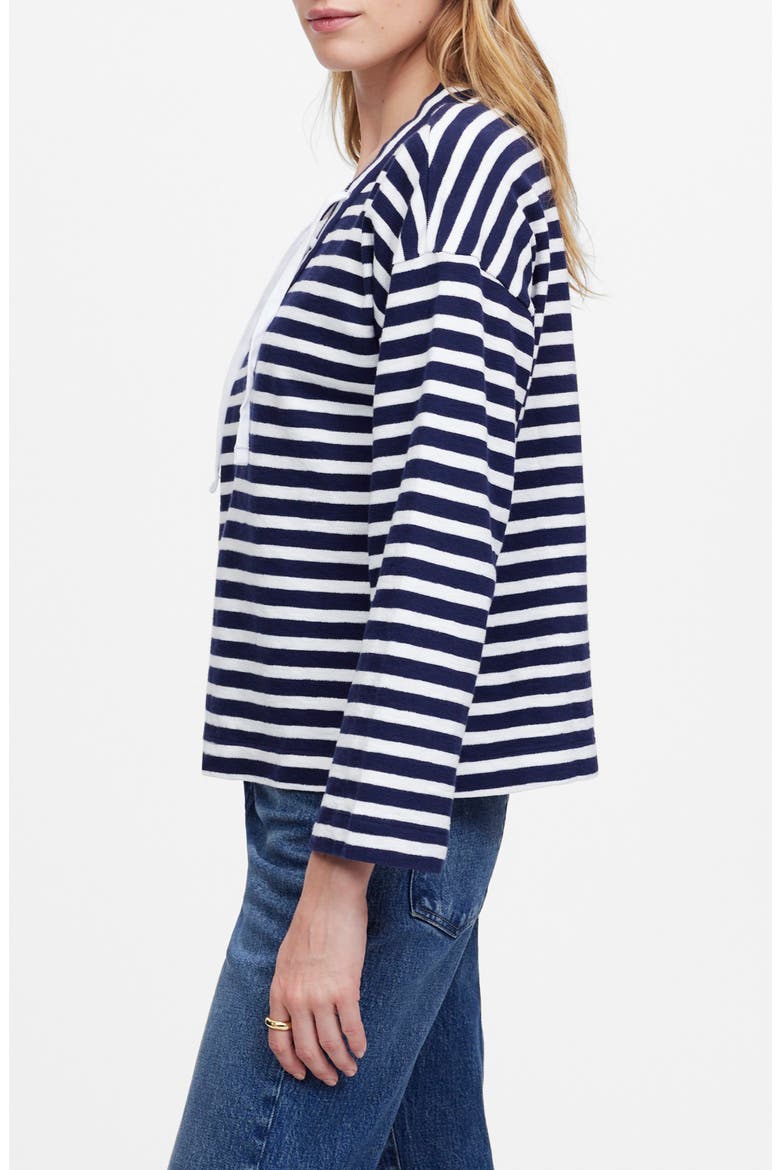 Stripe Lace-Up Long Sleeve Top, Alternate, color, NAVY