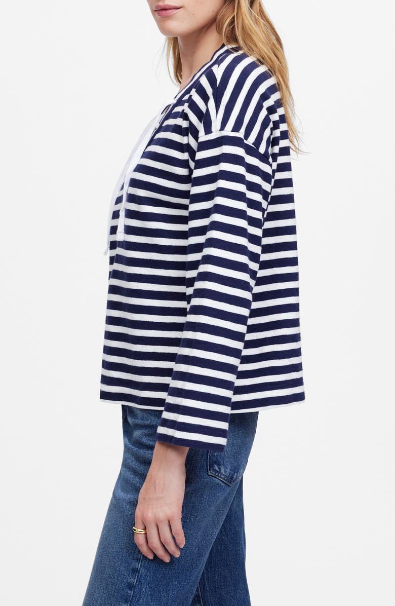 Madewell Stripe Lace-Up Long Sleeve Top, Alternate, color, Navy