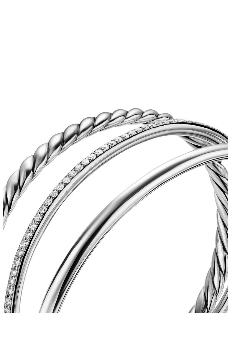 DY Mercer® Three Row Cuff Bracelet in Sterling Silver with Diamonds, 10mm, Alternate, color, DIAMOND