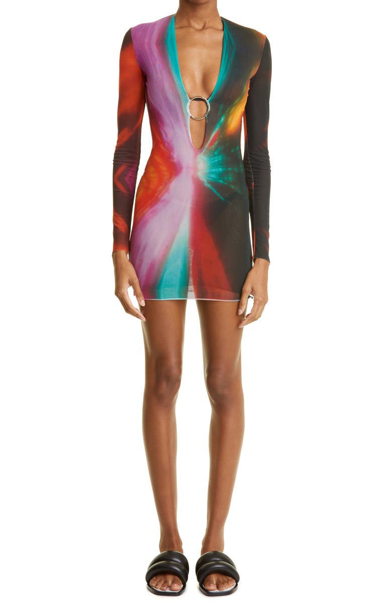 Louisa Ballou Helio Long Sleeve Double Mesh Cover-Up Dress, Main, color,