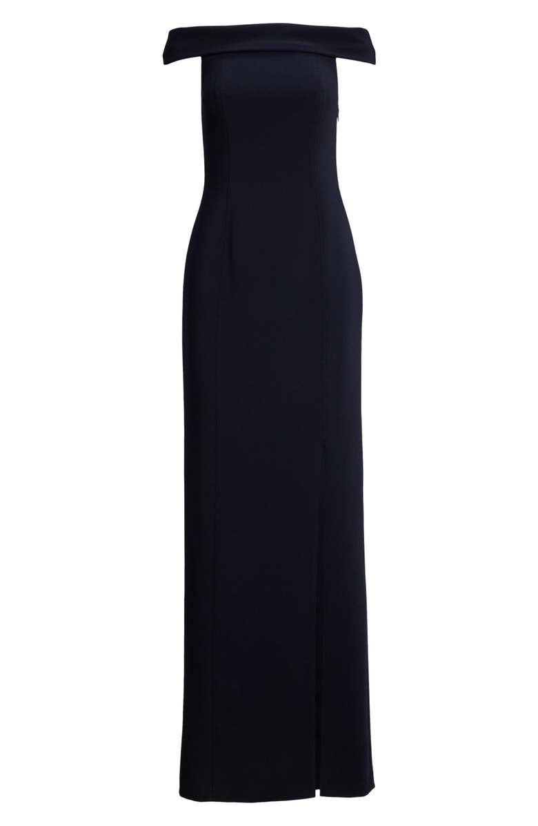 Lauren Ralph Lauren Crepe Off the Shoulder Column Gown, Alternate, color, Lighthouse Navy