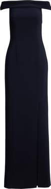 Lauren Ralph Lauren Crepe Off the Shoulder Column Gown
