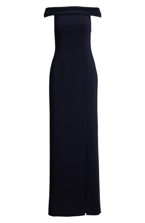 Ralph Lauren Crepe Off-the-shoulder Gown In Blue