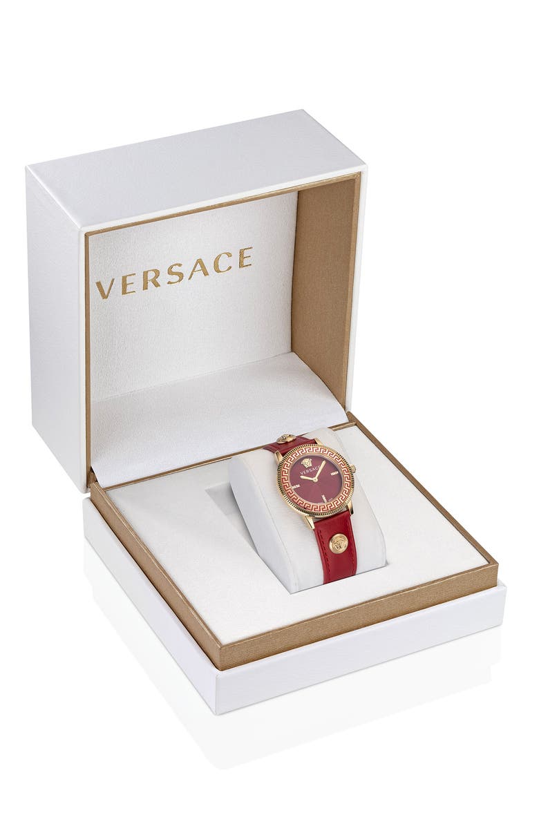 Versace Tribute Diamond Leather Strap Watch, 36mm, Alternate, color,