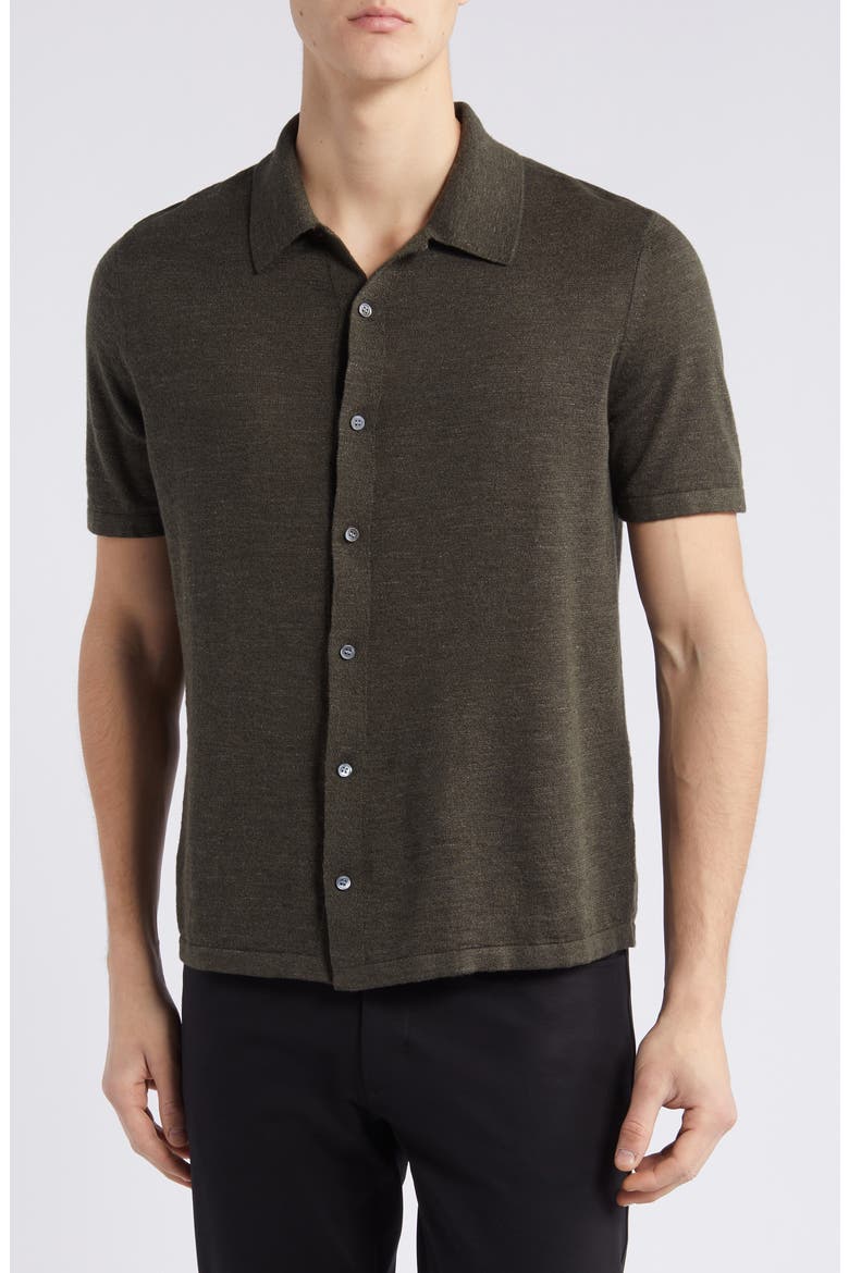 Irving Solid Short Sleeve Linen Button-Up Shirt, Main, color, DARK OLIVE