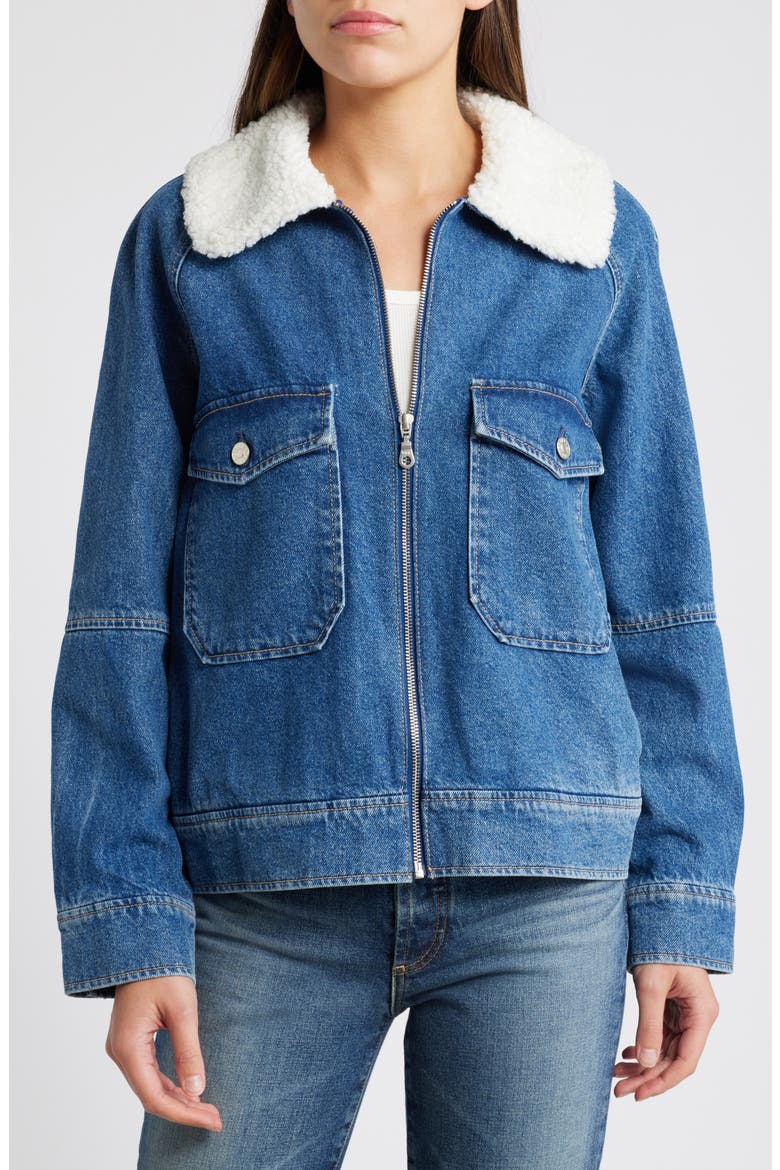 Cheyenne Faux Shearling Collar Denim Zip-Up Utility Jacket, Alternate, color, INDIGO SHERPA