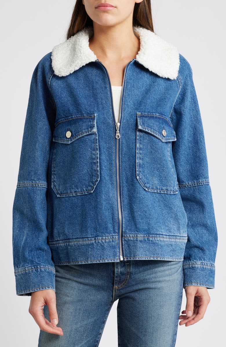Rails Cheyenne Faux Shearling Collar Denim Zip-Up Utility Jacket, Alternate, color, Indigo Sherpa
