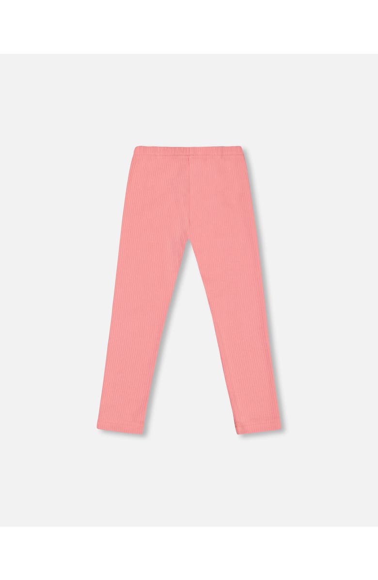 Deux par Deux Little Girl's Flat Back Rib Leggings Coral Pink, Alternate, color,