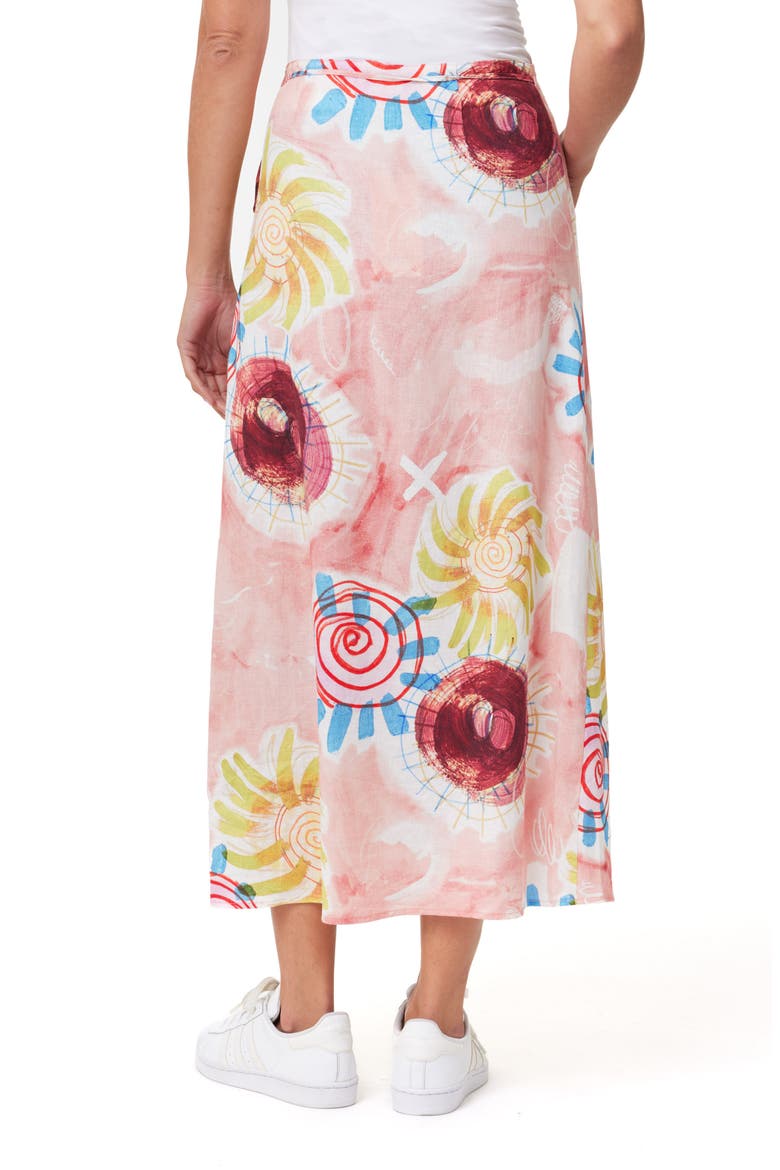 Print Stretch Linen Blend Midi Wrap Skirt, Alternate, color, ABSTRACT SUN PINK