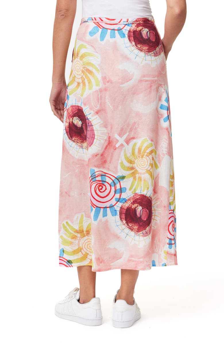 Scotch & Soda Print Stretch Linen Blend Midi Wrap Skirt, Alternate, color, Abstract Sun Pink