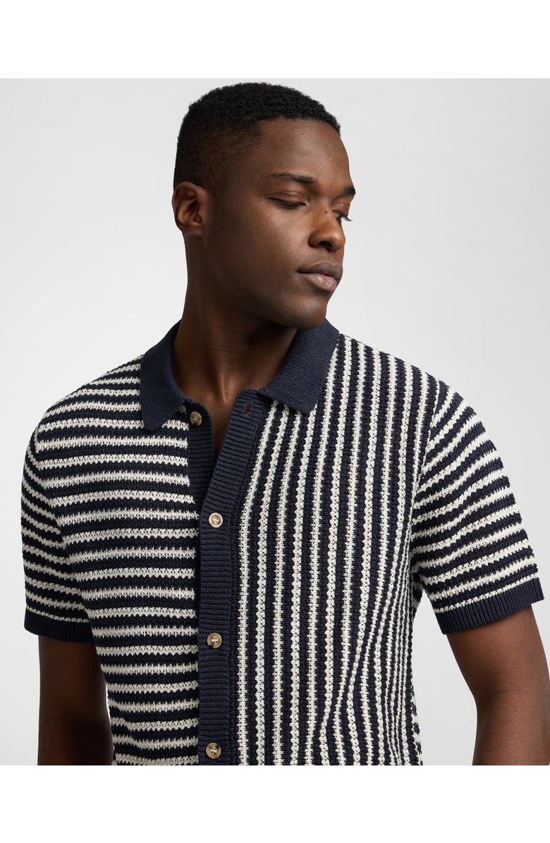 Onia Knit Linen Button Up Short Sleeve, Alternate, color, Midnight/Egret