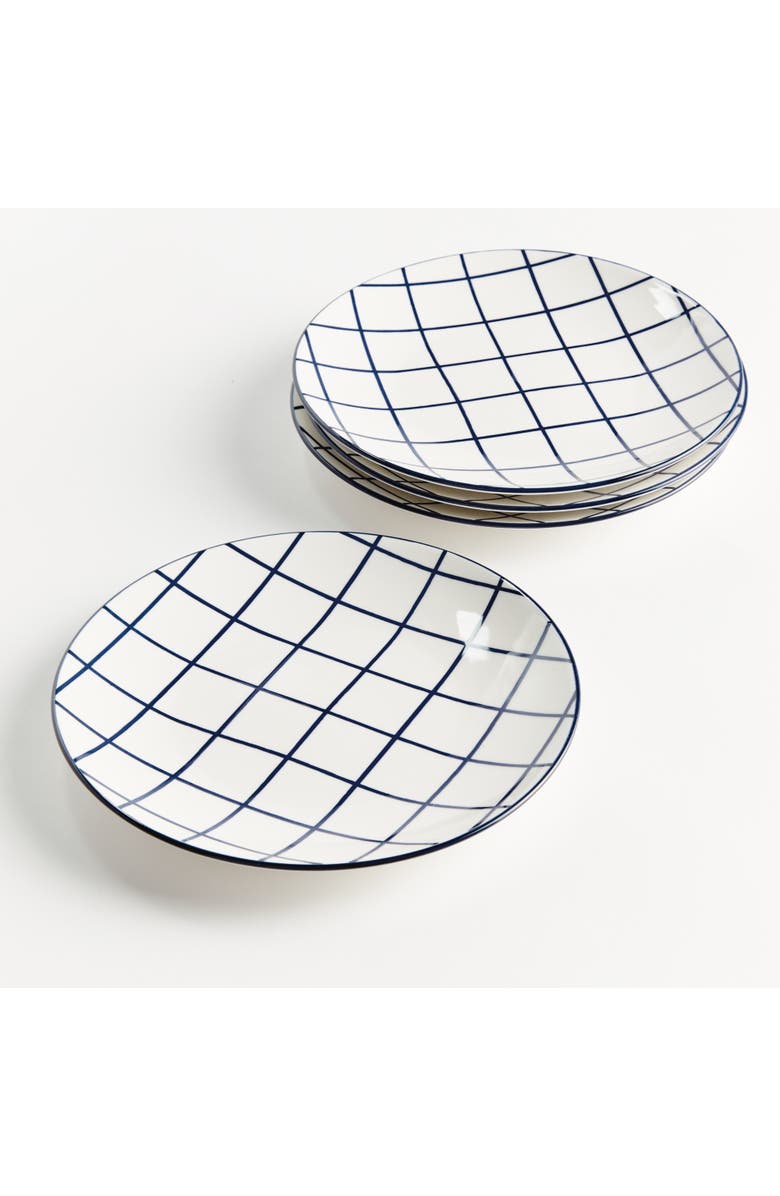 Napa Home & Garden Stria 8.5" Plates, Set of 4 - Dark Blue/White Ceramic, Alternate, color, Blue