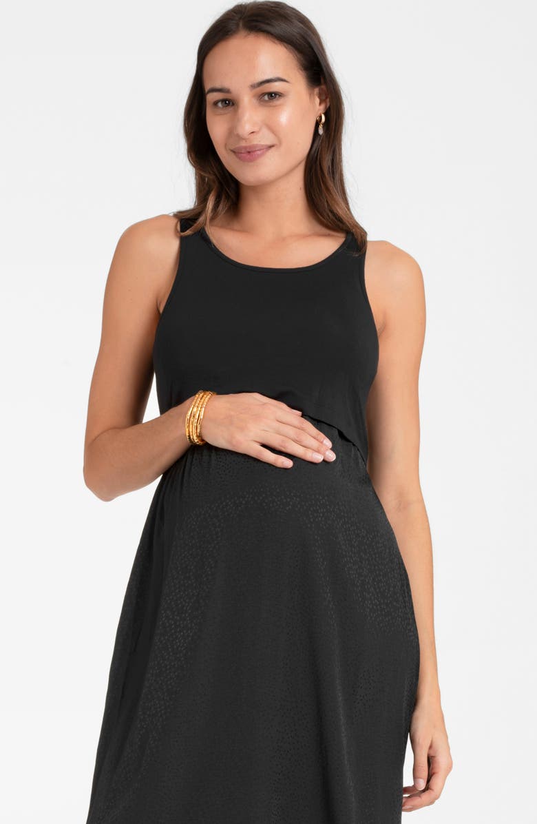 Seraphine Mixed Media Maternity/Nursing Midi Dress, Alternate, color, 