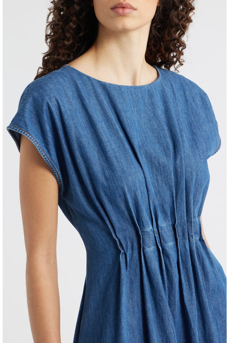 Pleat Detail Denim Midi Dress, Alternate, color, INDIGO