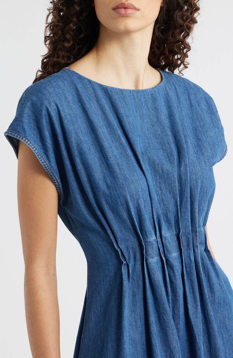 FREEMARKET Pleat Detail Denim Midi Dress, Alternate, color, Indigo