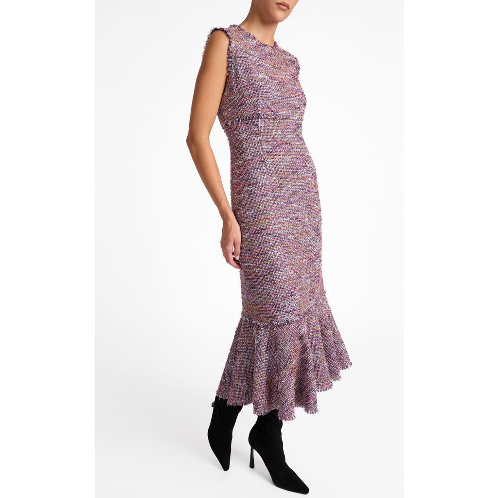 Santorelli Andi Sleeveless Tweed Midi Sheath Dress With Flared Skirt Panel In Purple