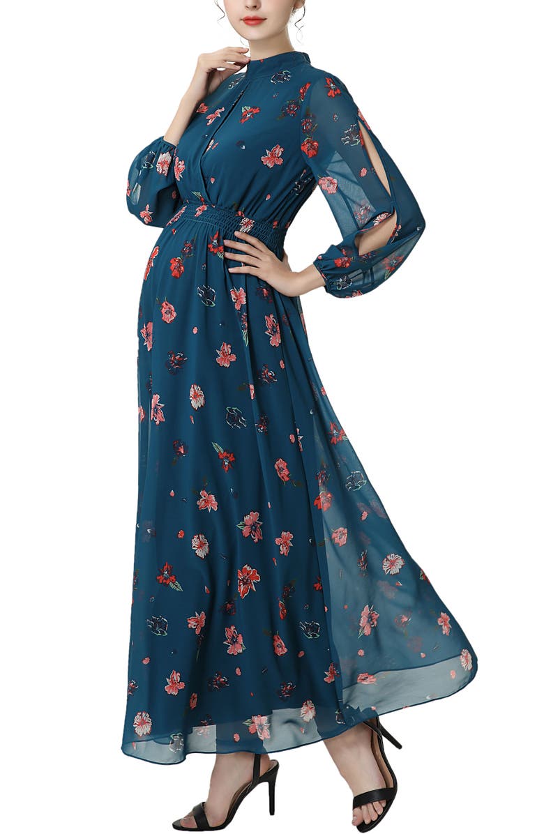 Kimi & Kai Finley Maternity Flloral Print Maxi Dress, Alternate, color, Multicolored