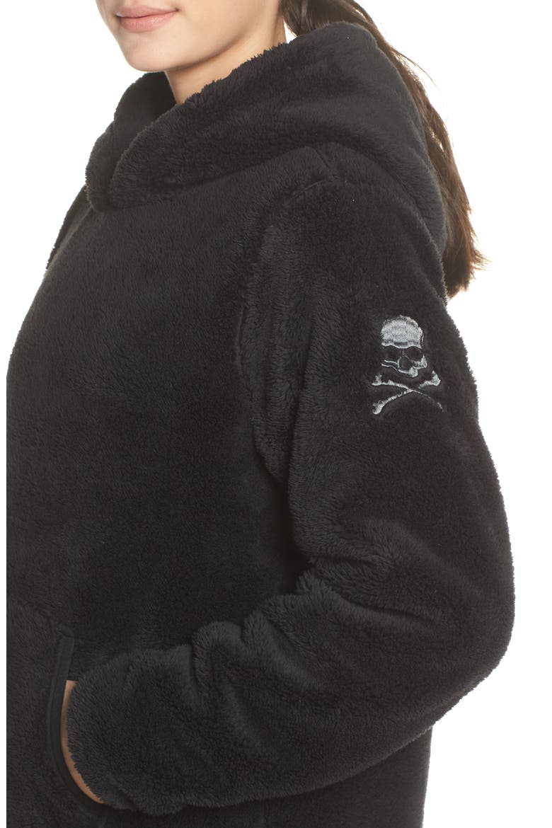Reversible Faux Shearling Hoodie, Alternate, color, BLACK