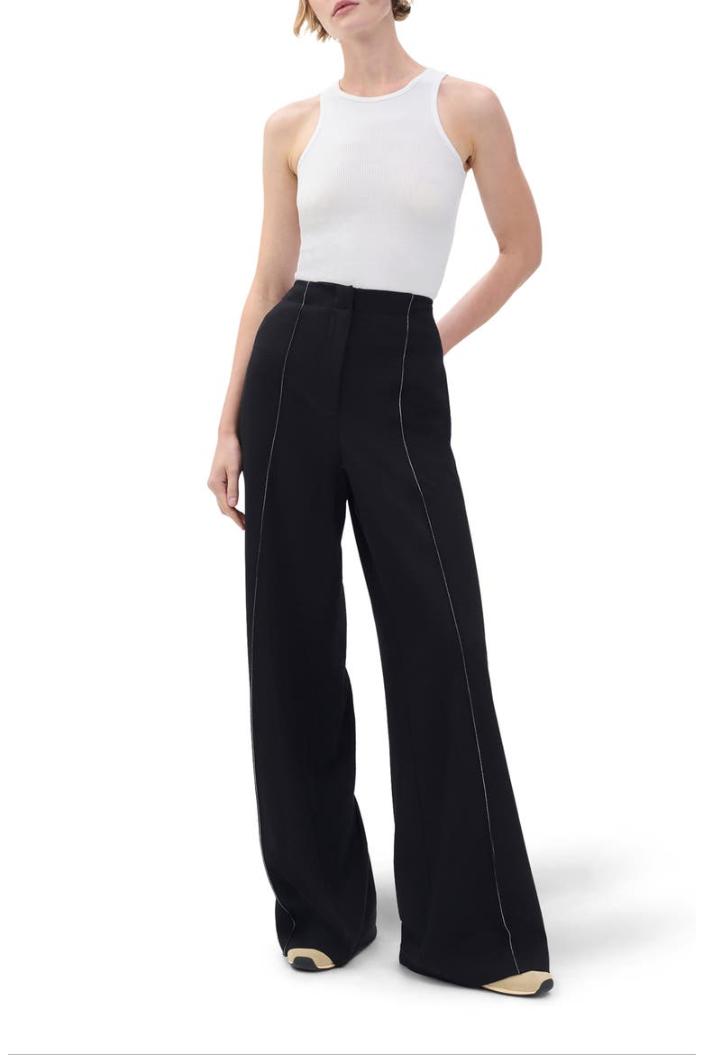 Irina Contrast Stitch Straight Leg Pants, Alternate, color, BLACK