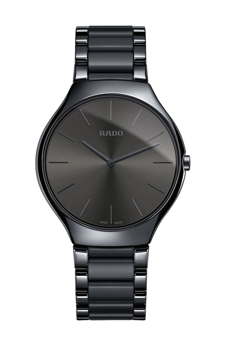 RADO True Thinline Ceramic Bracelet Watch, 39mm, Main, color, 