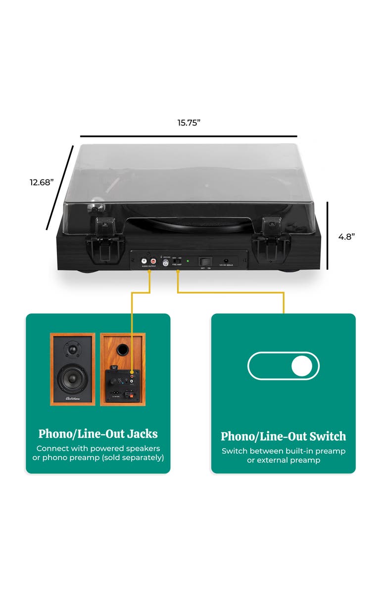 Electrohome Vinyl Record Player Belt-Drive Turntable, Built-in Preamp, Auto-Stop, Alternate, color, Black