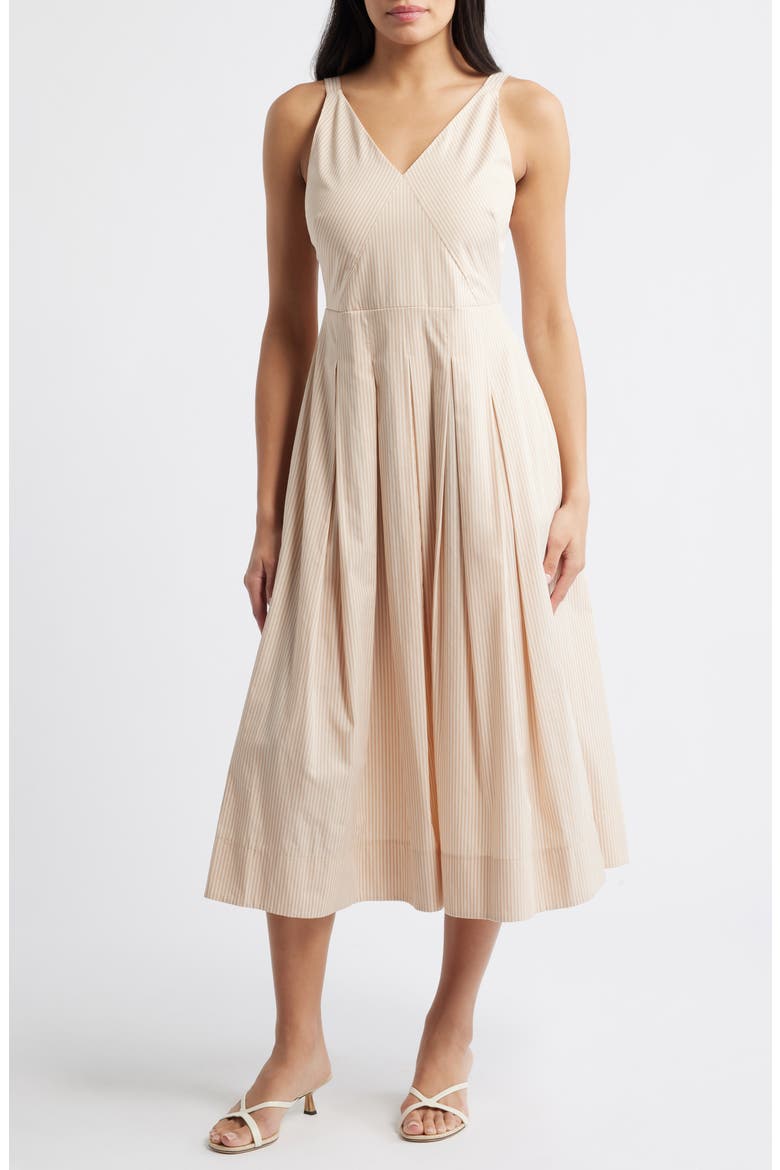 V-Neck Midi Dress, Main, color, KHAKI NATURAL