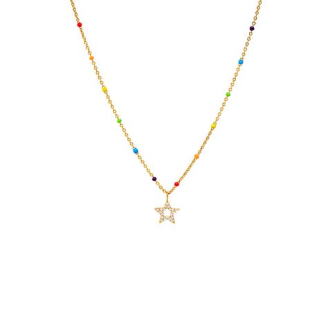 Pave Star Of David Multi Color Beaded Necklace