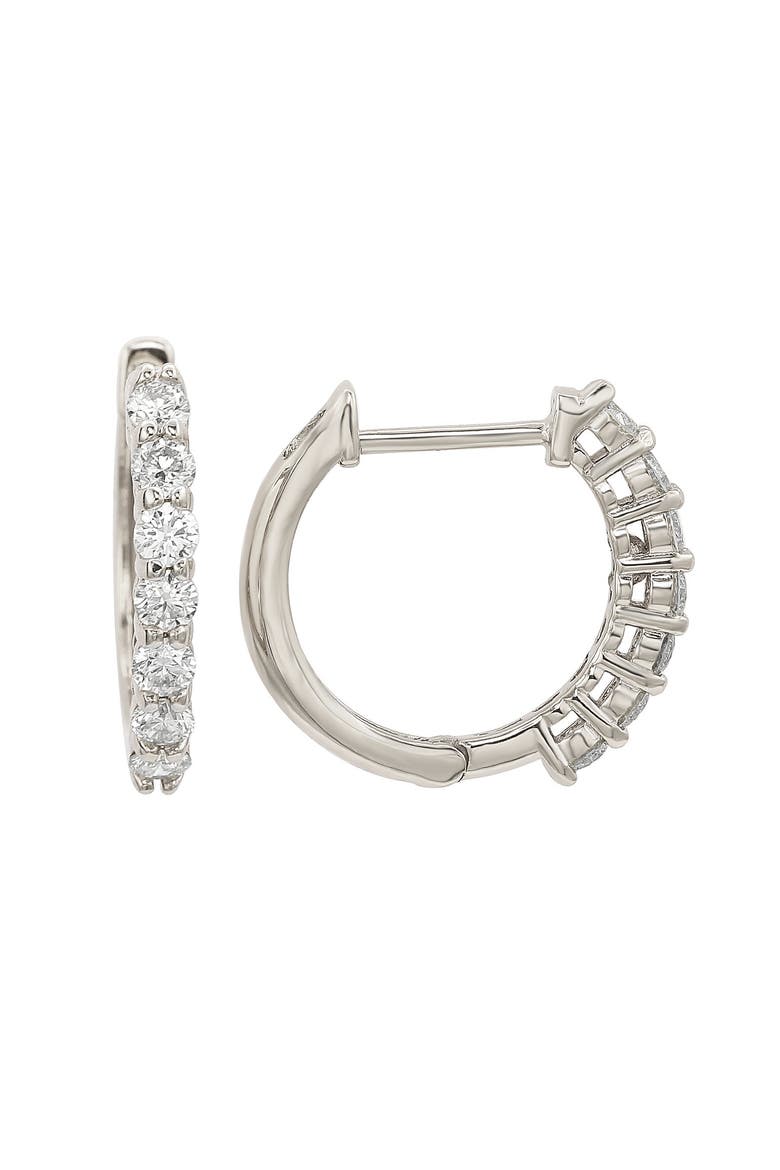 14K Gold 1.40cttw Diamond Huggie Hoop Earrings, Main, color, White Gold