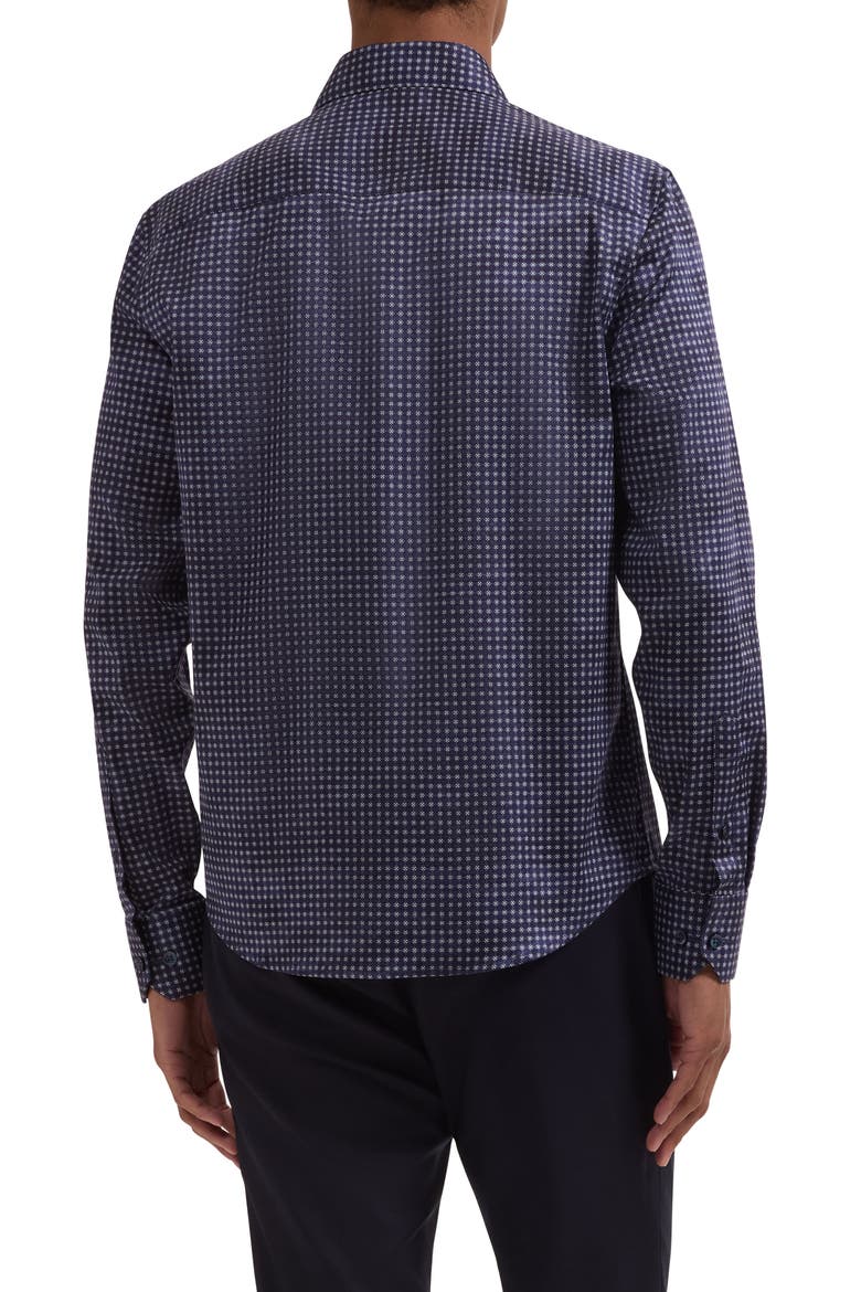 Axel Shaped Fit Geo Floral Stretch Cotton Button-Up Shirt, Alternate, color, NAVY