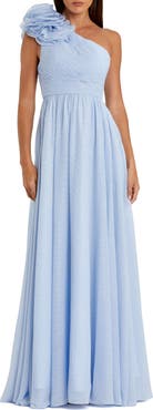 Mac Duggal Women's Polka Dot Ruffled One Shoulder Gown