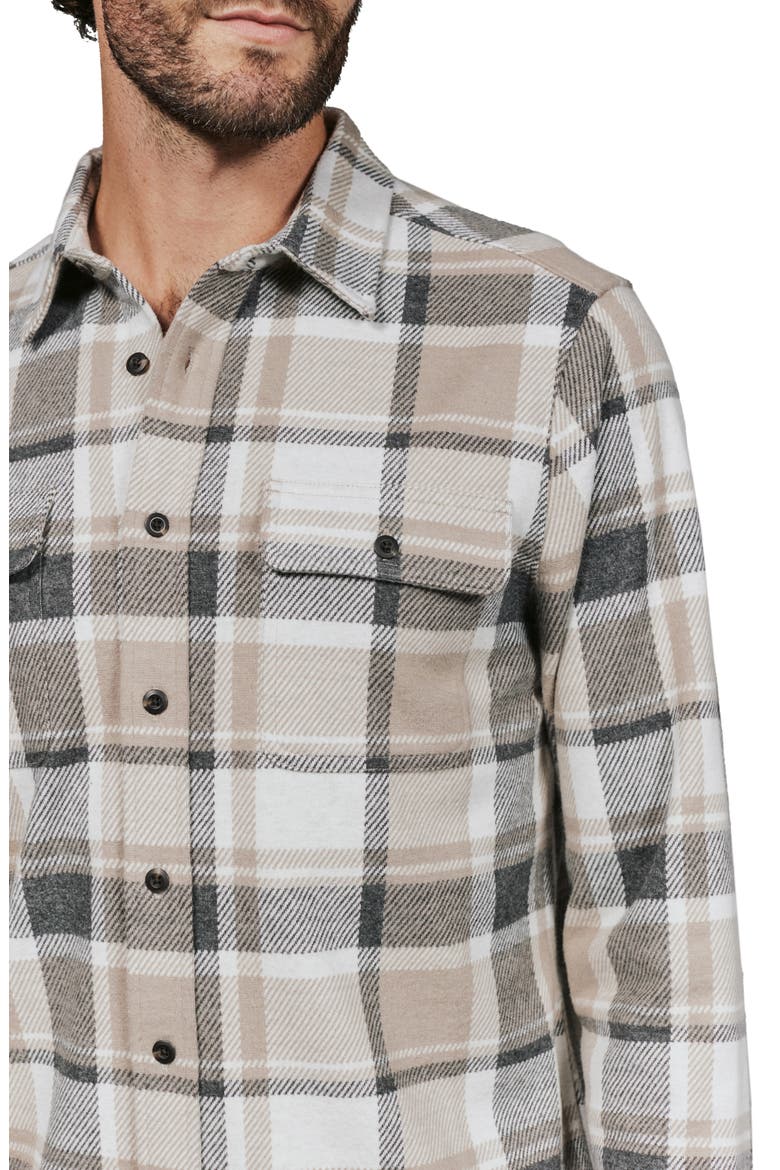 Generation Plaid Stretch Flannel Button-Up Overshirt, Alternate, color, TAN
