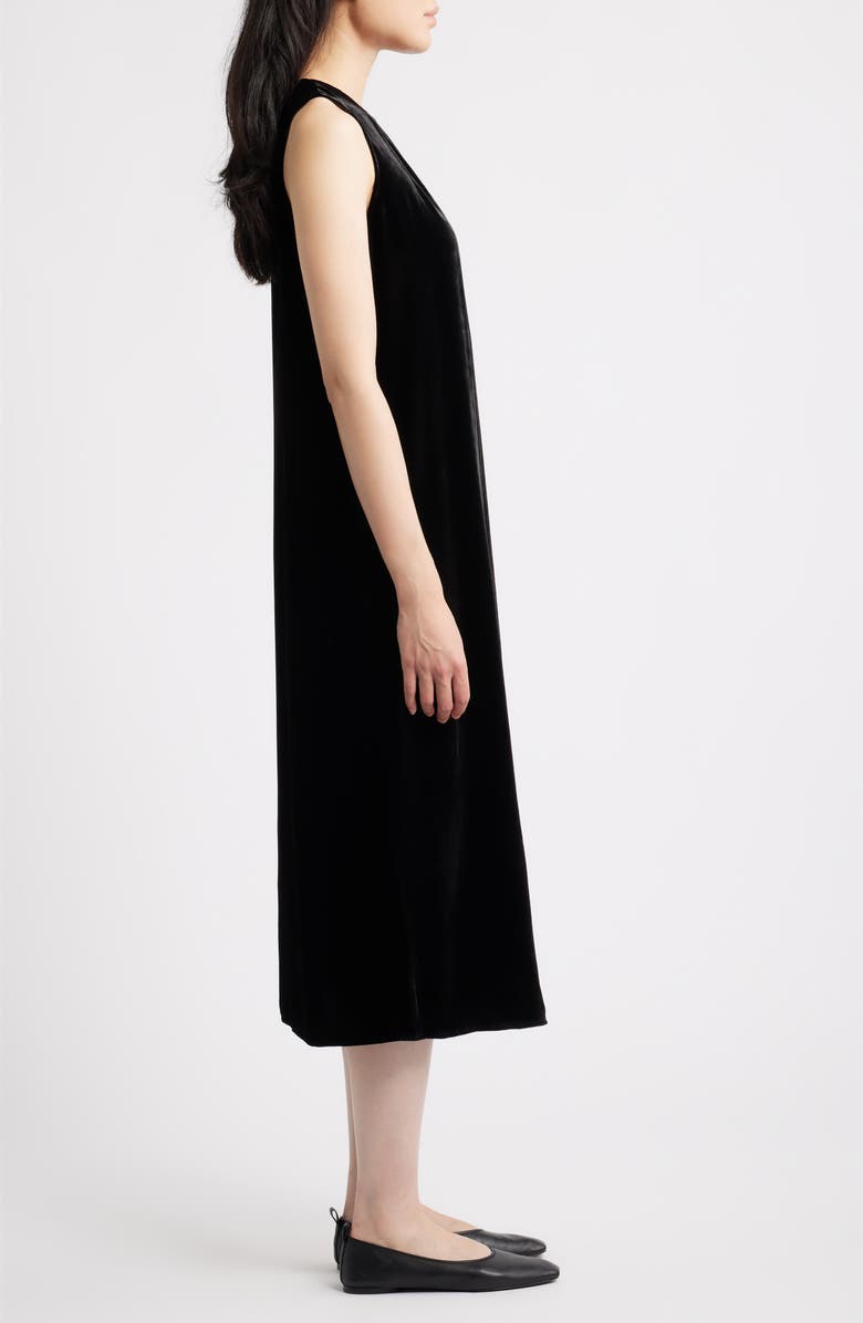 Eileen Fisher Sleeveless Velvet Midi Dress, Alternate, color, Black