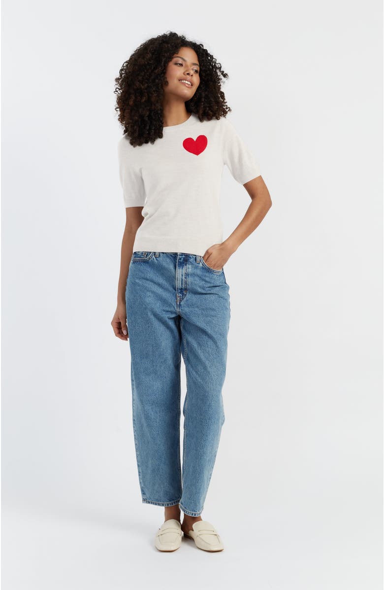 Chinti & Parker Pure Merino Heart Breton Short Sleeve Sweater, Alternate, color, Cream