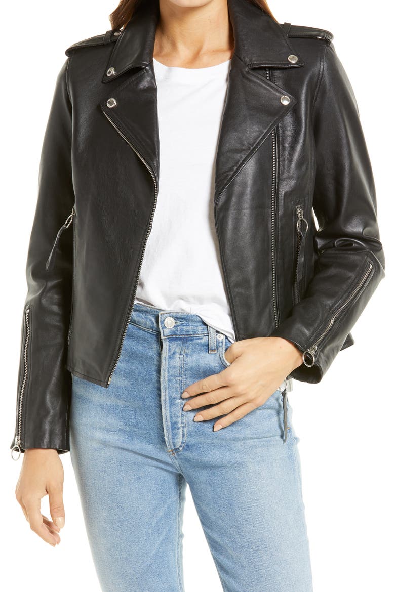 Leather Moto Jacket, Main, color, BLACK