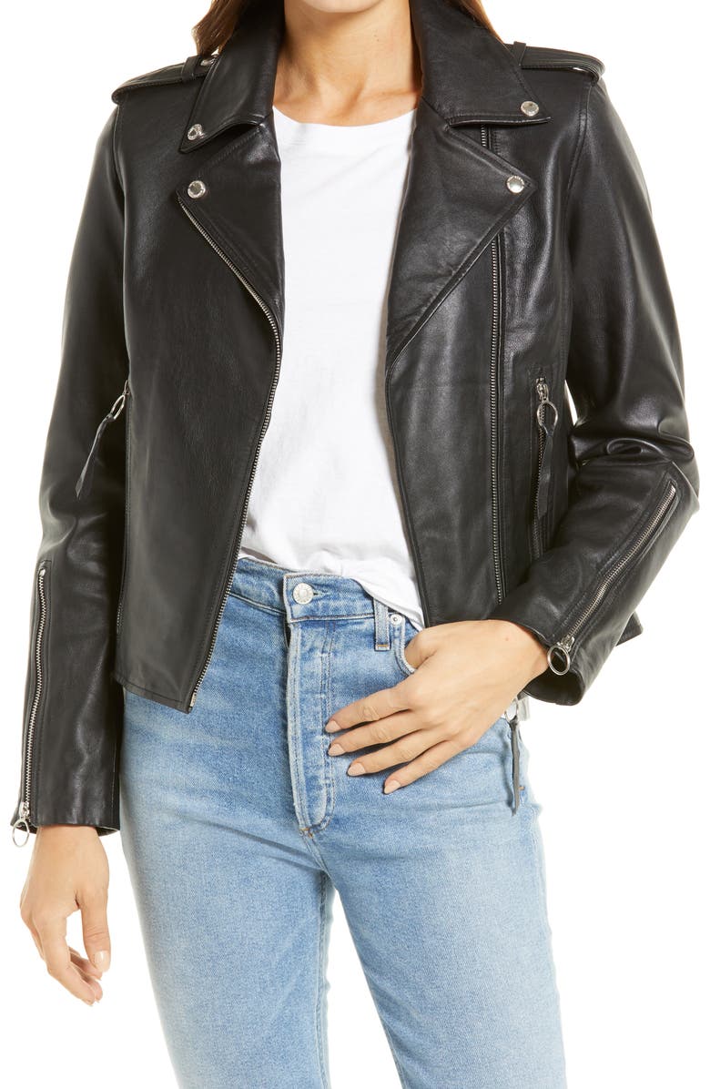 Sam Edelman Leather Moto Jacket, Main, color, 