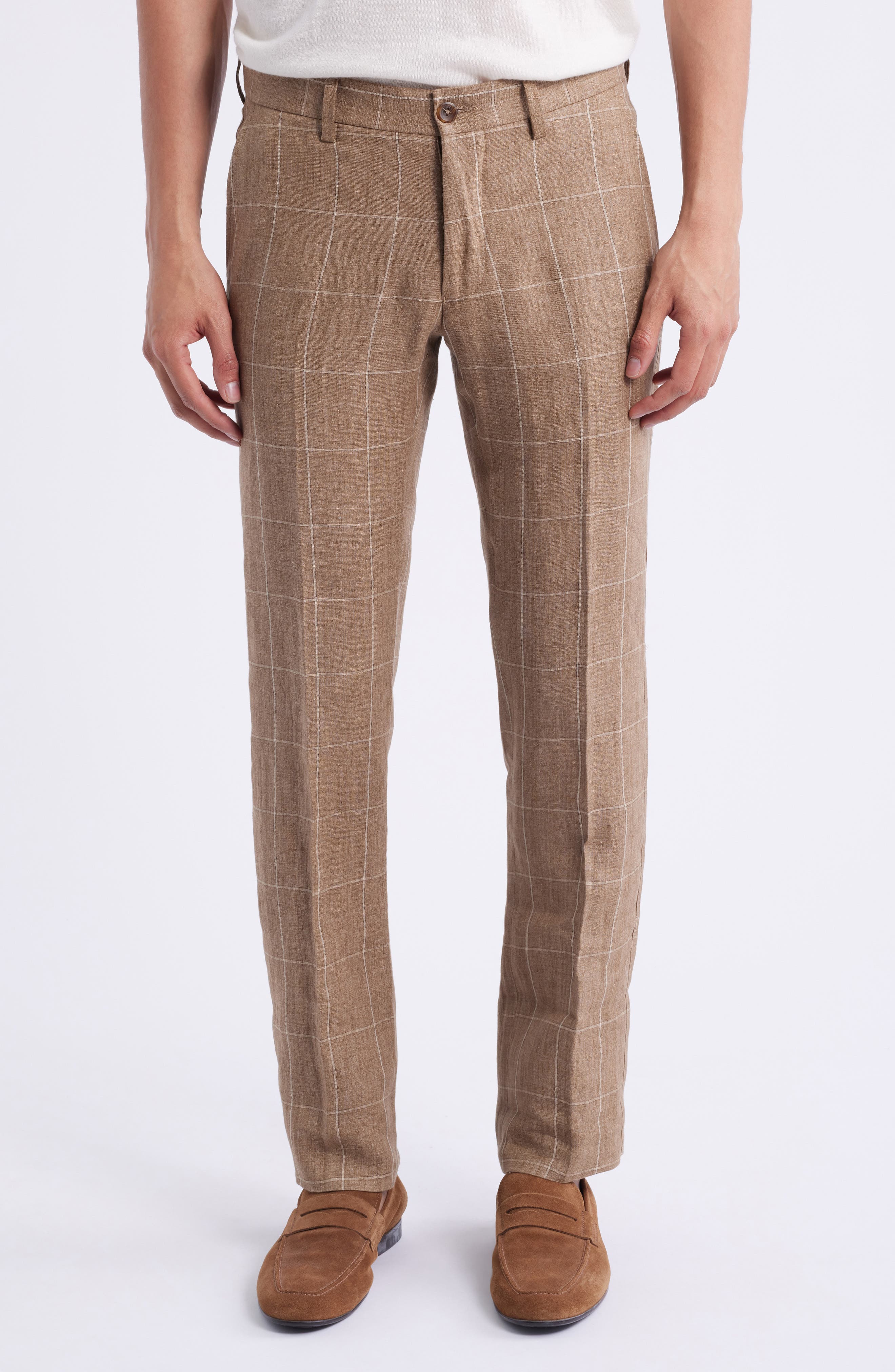 Windowpane Check Linen Pants - image 3