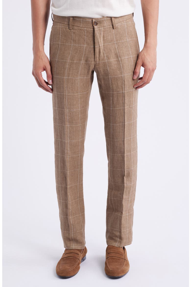 Windowpane Check Linen Pants, Main, color, TAN