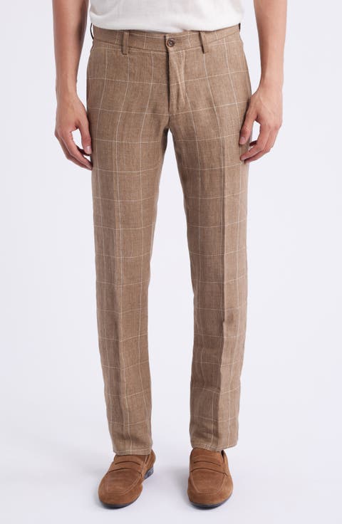 Windowpane Check Linen Pants