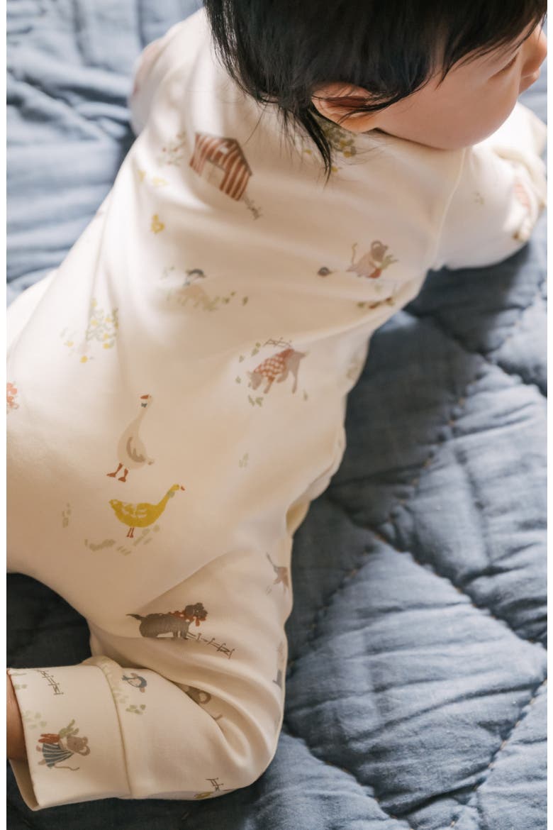 Print Long Sleeve Organic Cotton Placket Romper, Alternate, color, BEIGE